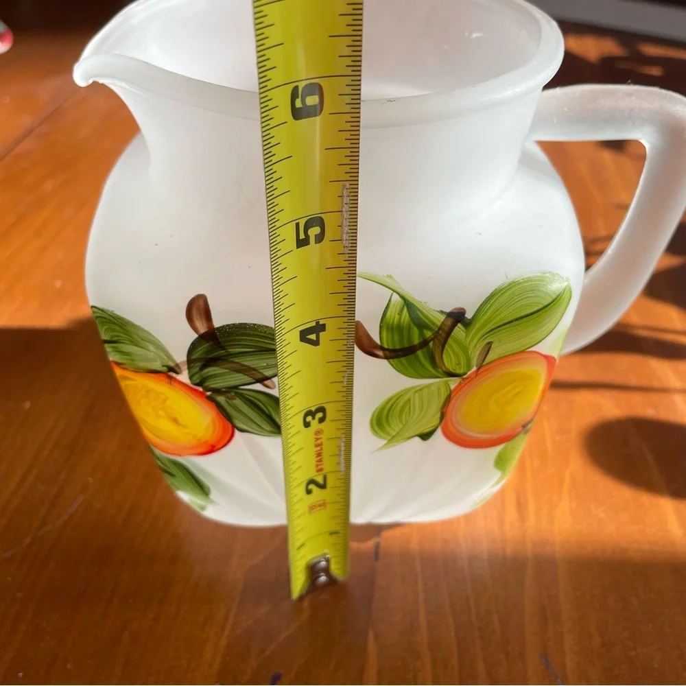 Vintage Orange Juice Satin Glass Pitcher & Six Matching Glasses